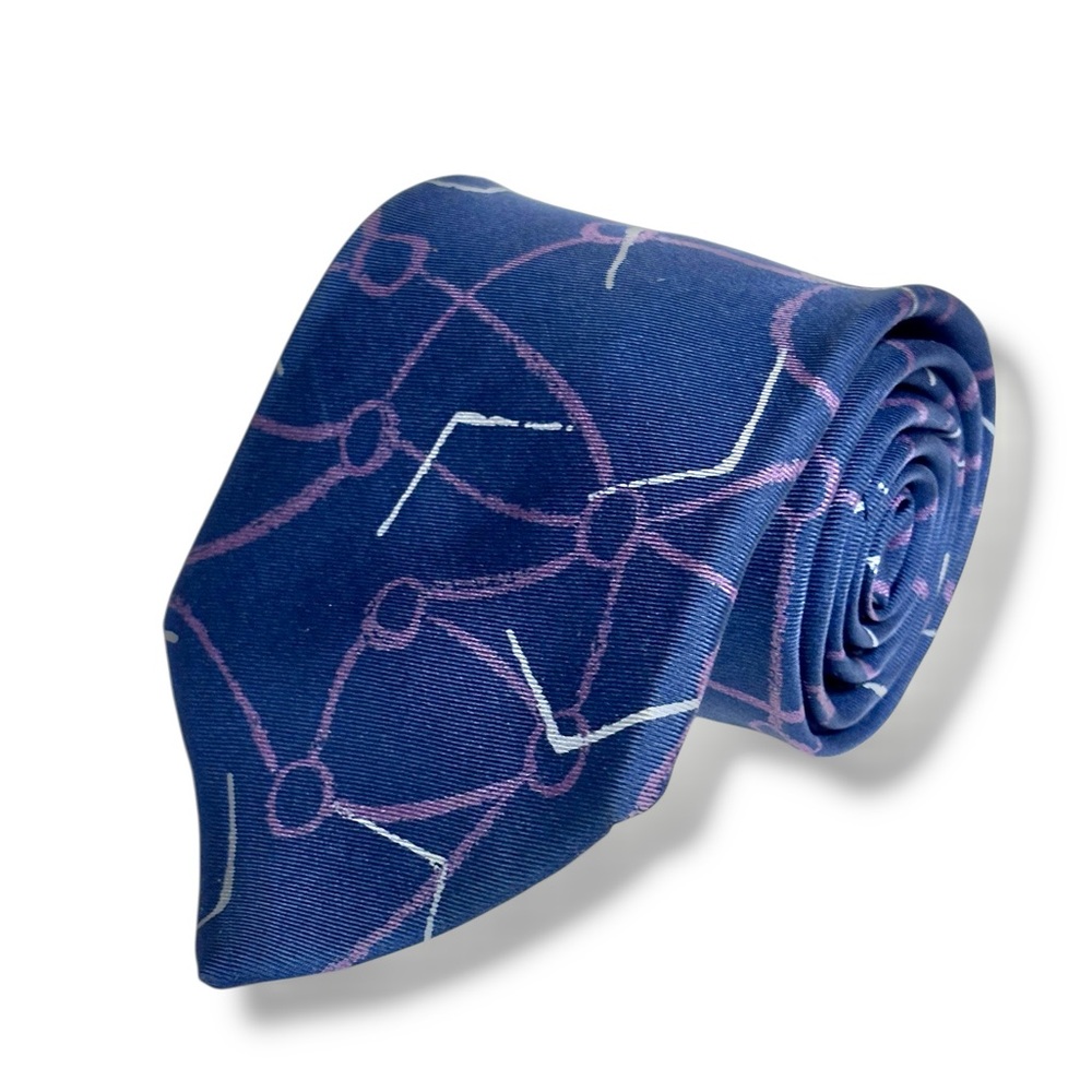 GIVENCHY Blue Silk Tie Abstract Purple Lines VINTAGE